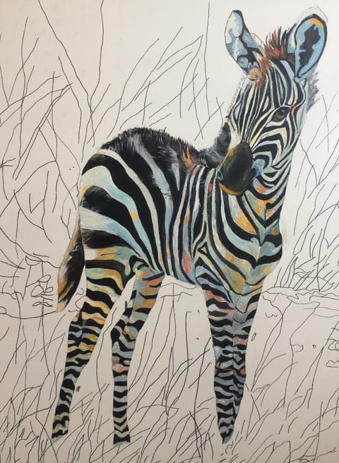 Baby Zebra by Kathy Leland, oil on canvas