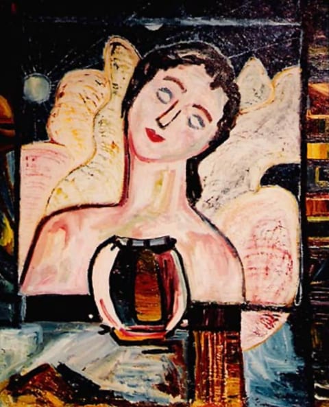 Angel in the Window by Kathy Leland, oil on canvas