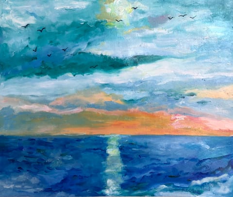 Ocean Sunset by Kathy Leland, oil on canvas