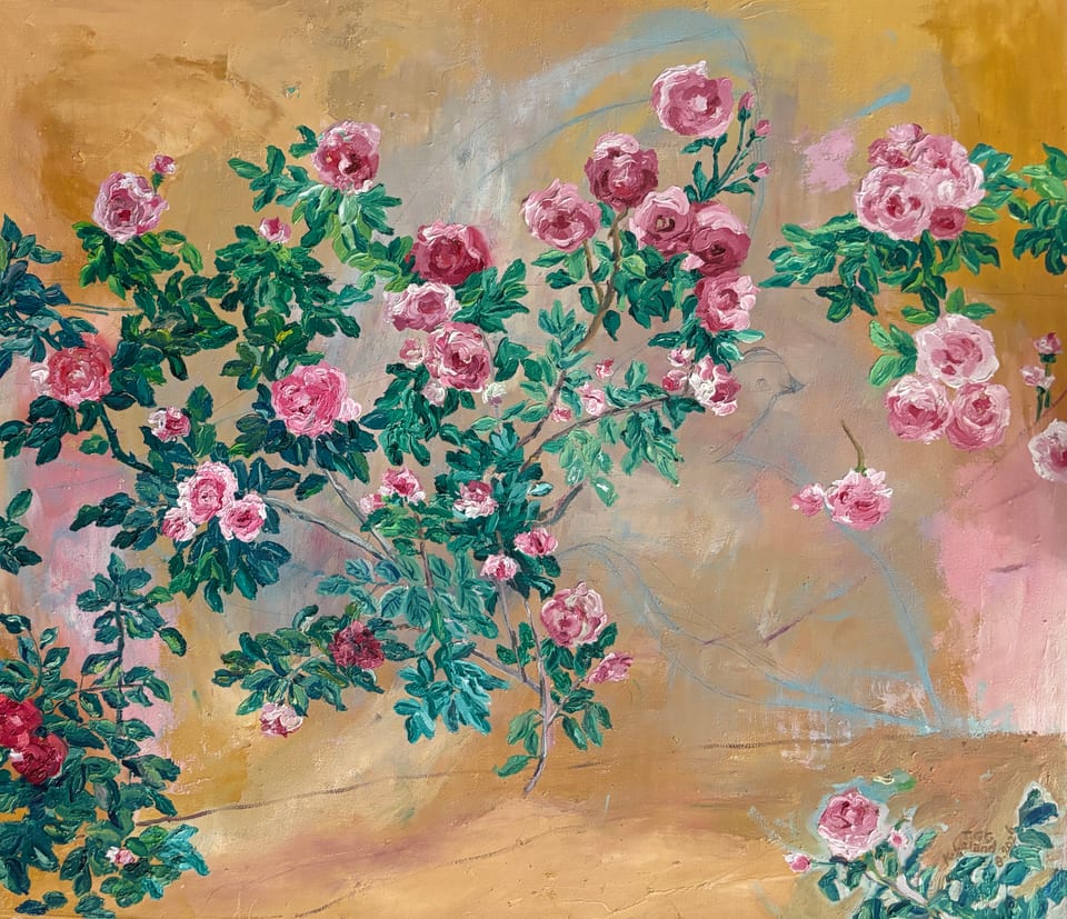 Welcome Roses by Kathy Leland, oil on canvas