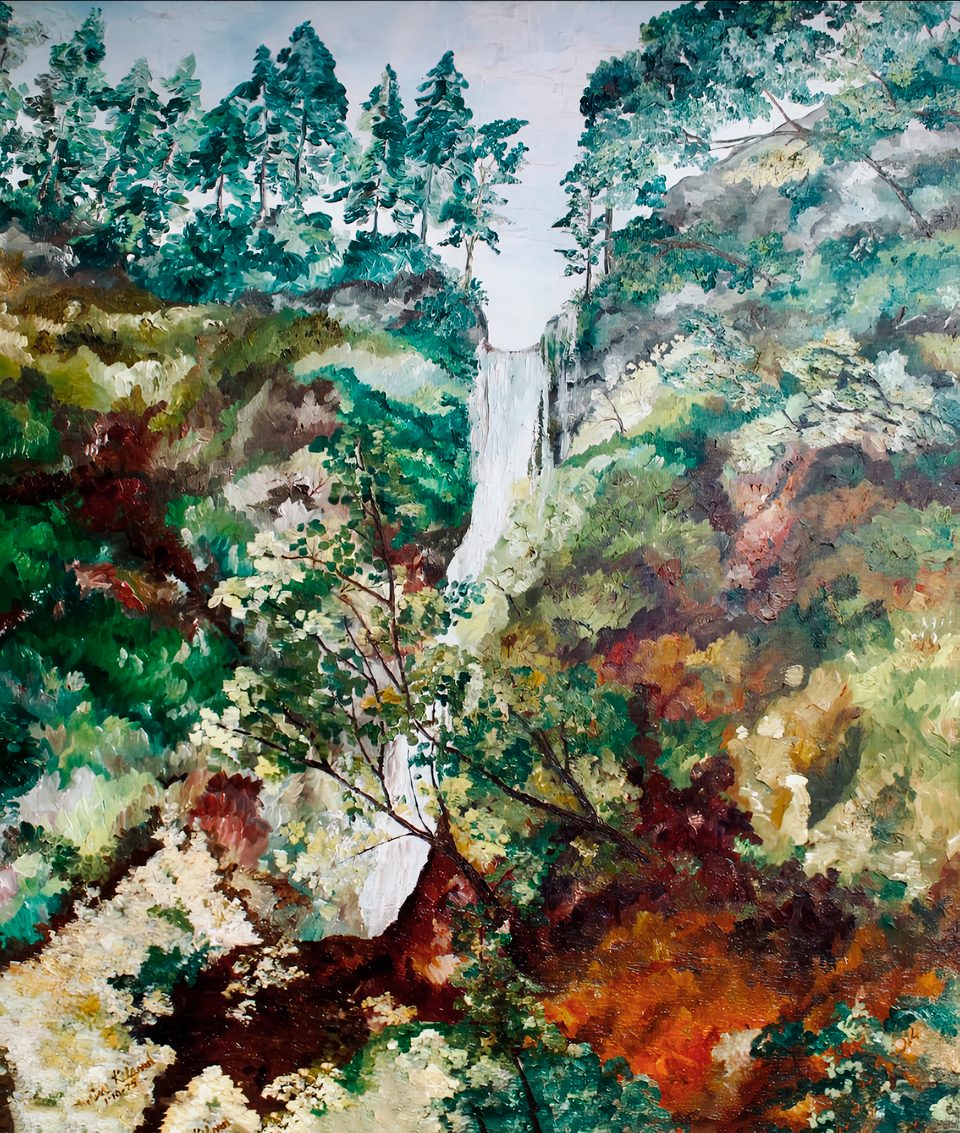 Multnomah Falls by Kathy Leland, oil on canvas