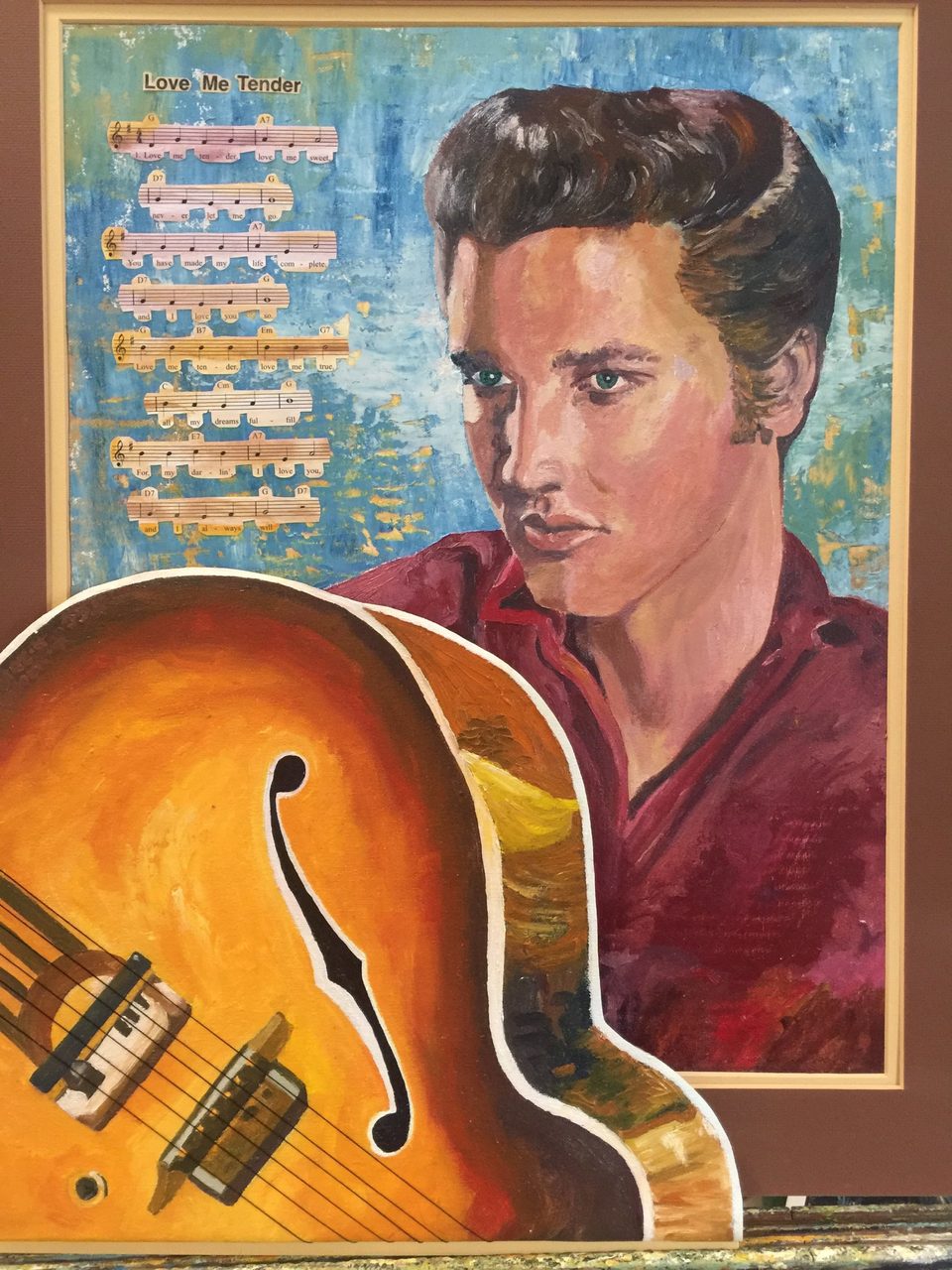 Elvis With Guitar by Kathy Leland, oil on canvas