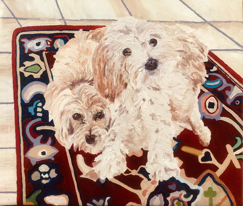 Puppies by Kathy Leland, oil on canvas