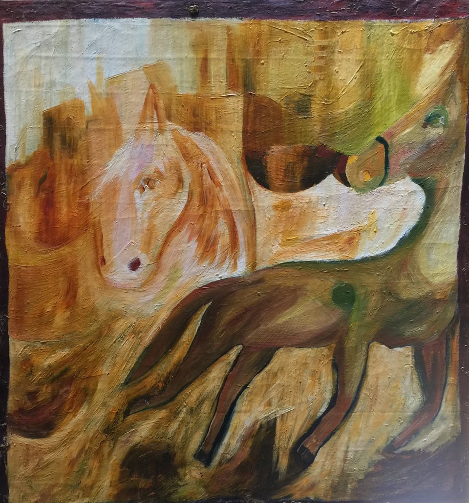 Horses Together by Kathy Leland, oil on canvas