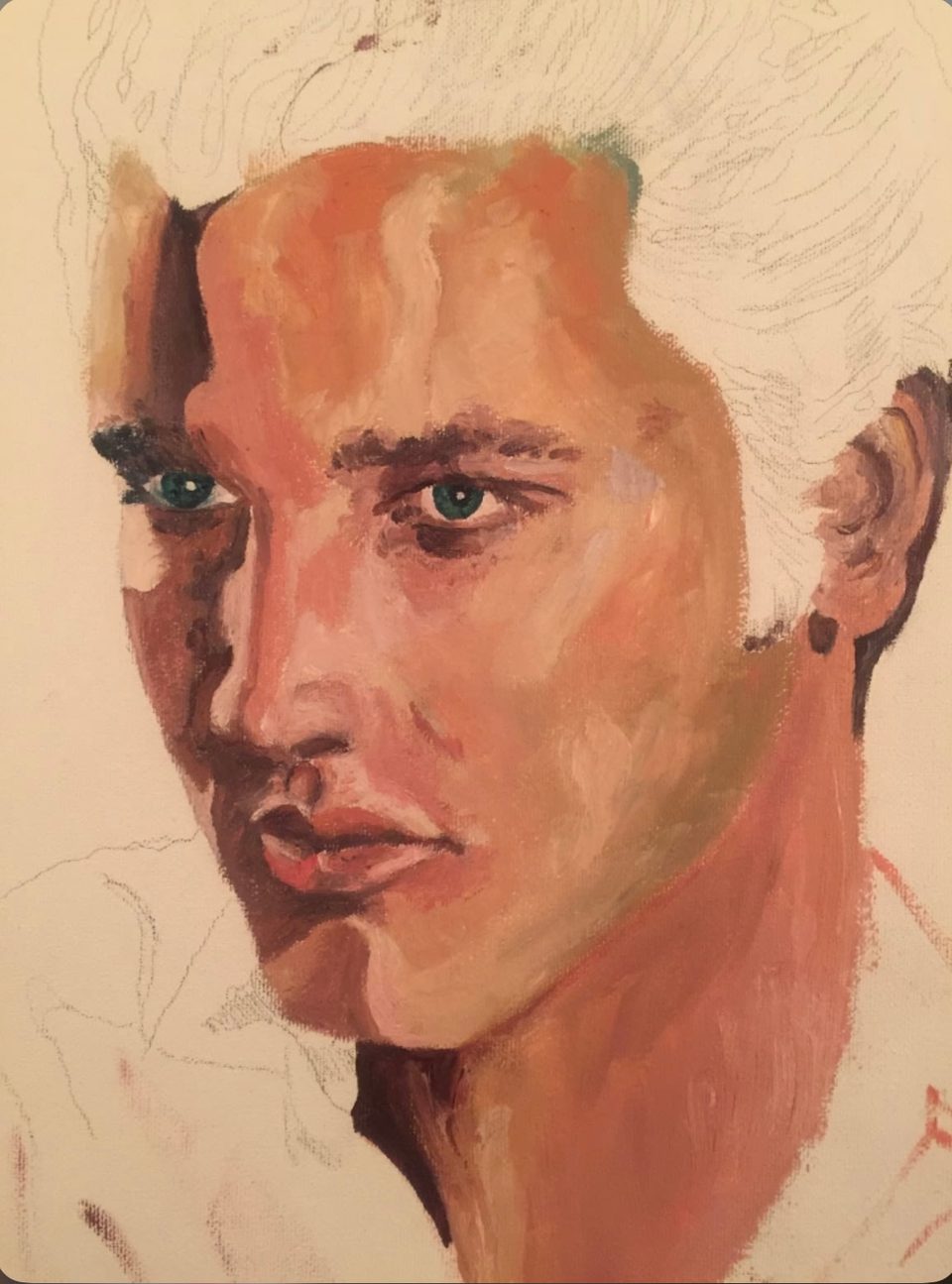 Elvis With White Hair by Kathy Leland, oil on canvas