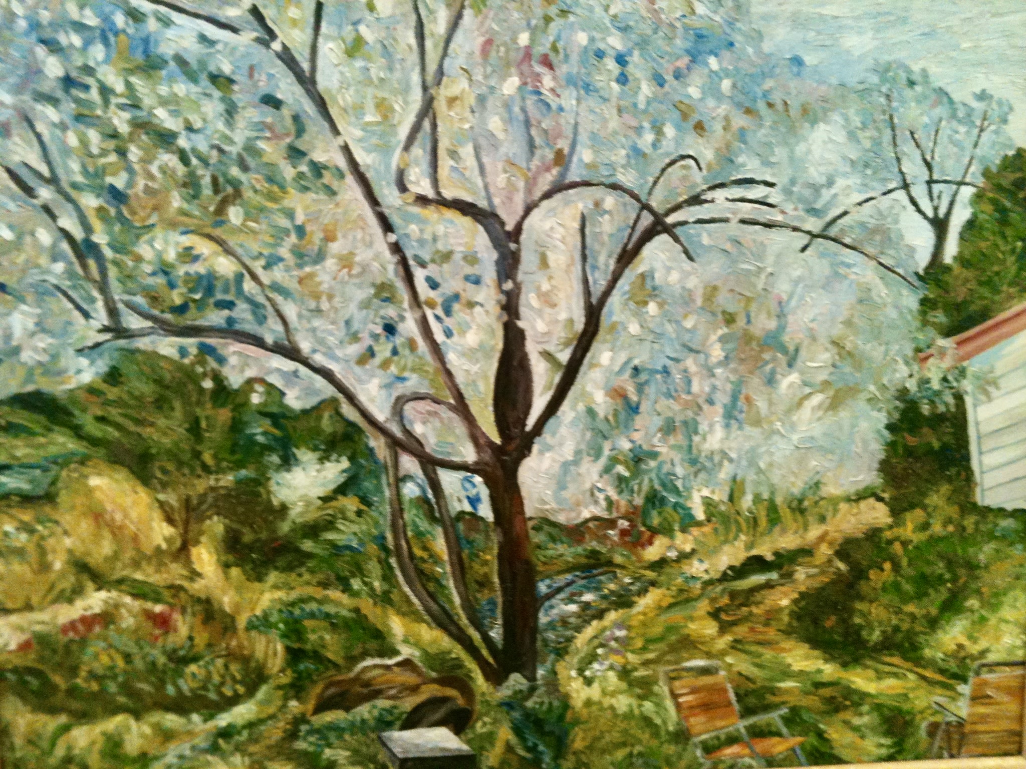 Blossoming Plum Tree by Kathy Leland, oil on canvas