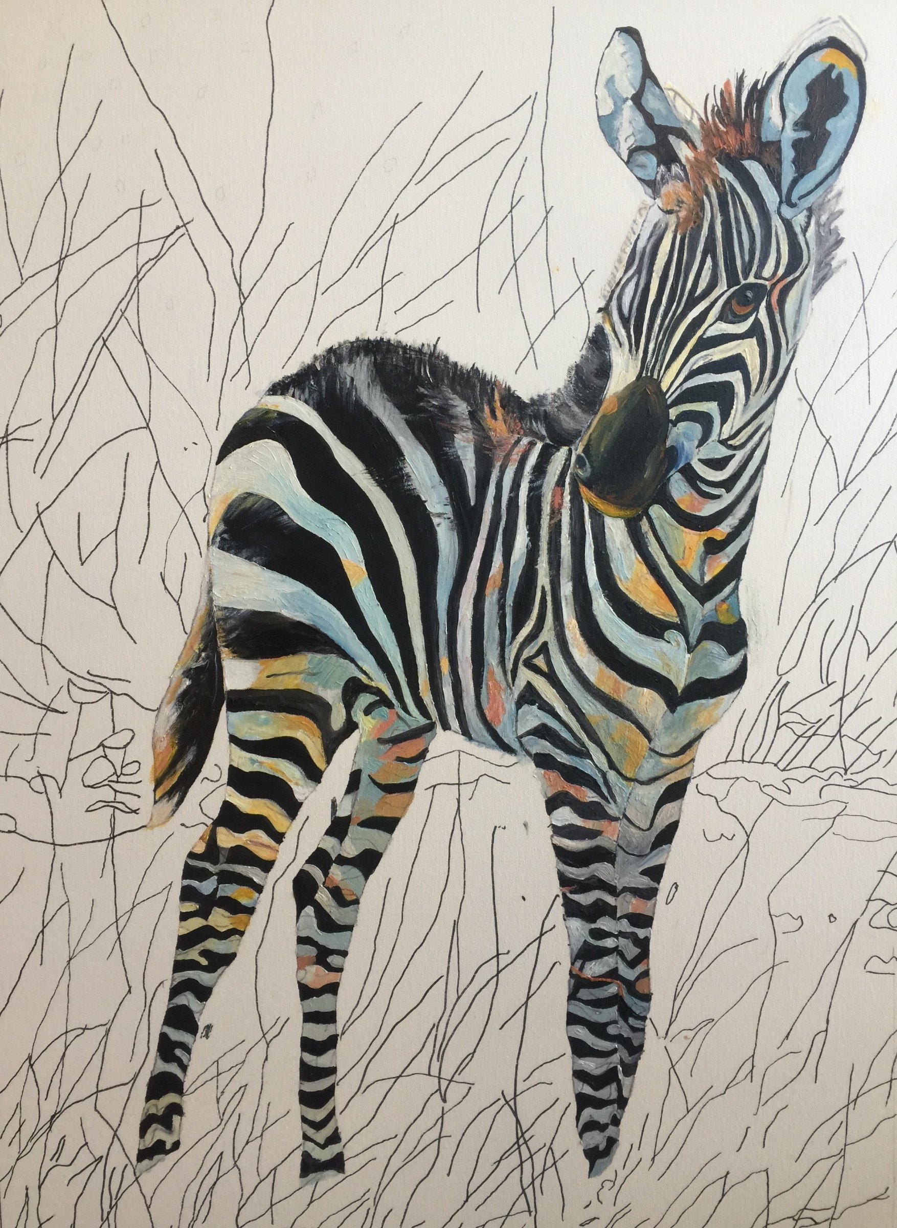 Baby Zebra by Kathy Leland, oil on canvas