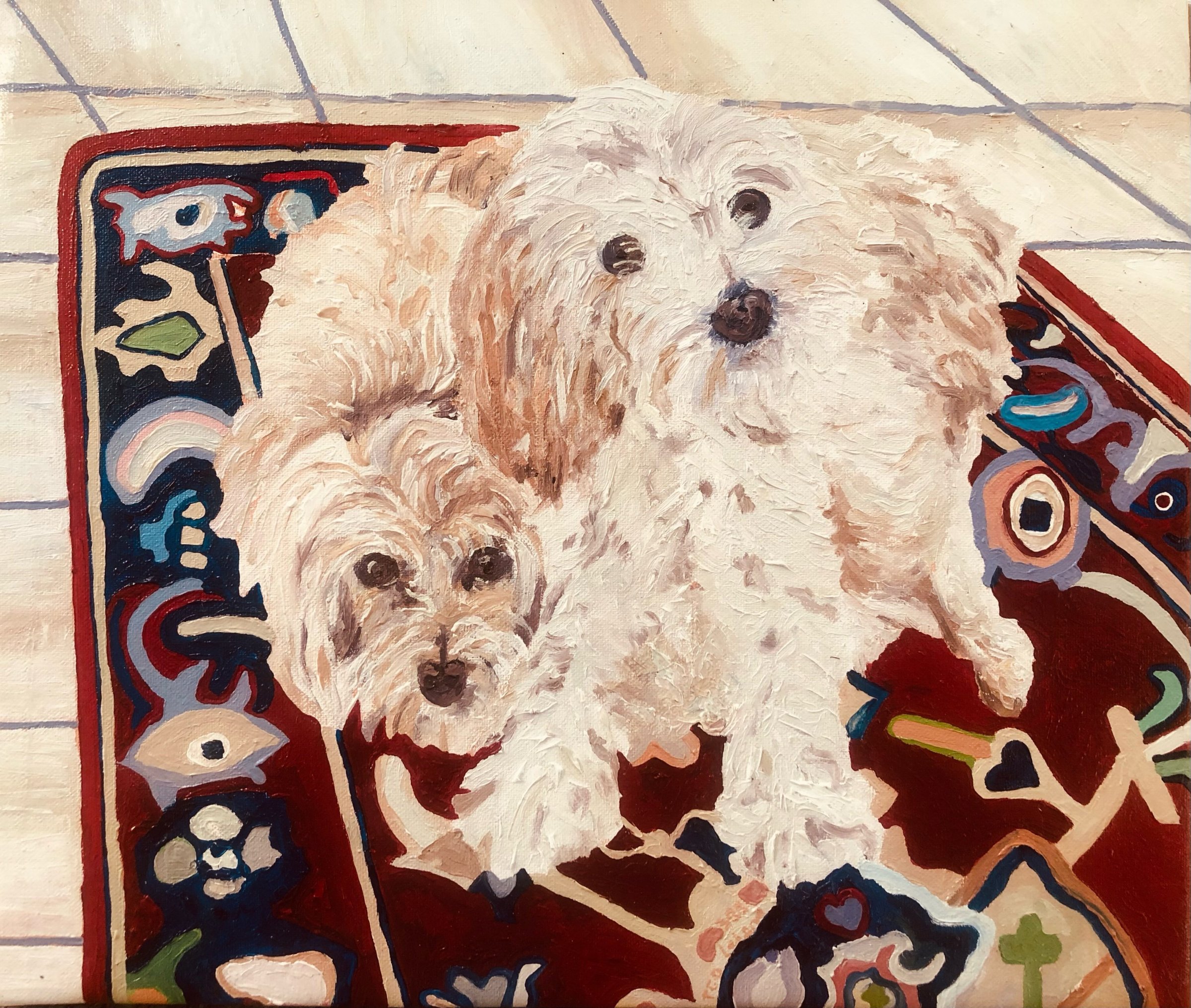 Puppies by Kathy Leland, oil on canvas